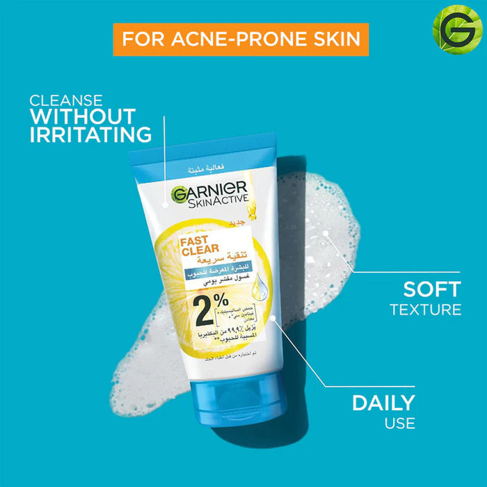 GARNIER Fast Clear 2% Salicylic Acid & Vitamin C - 3 In 1 Anti-Acne Exfoliating Wash (150ml)